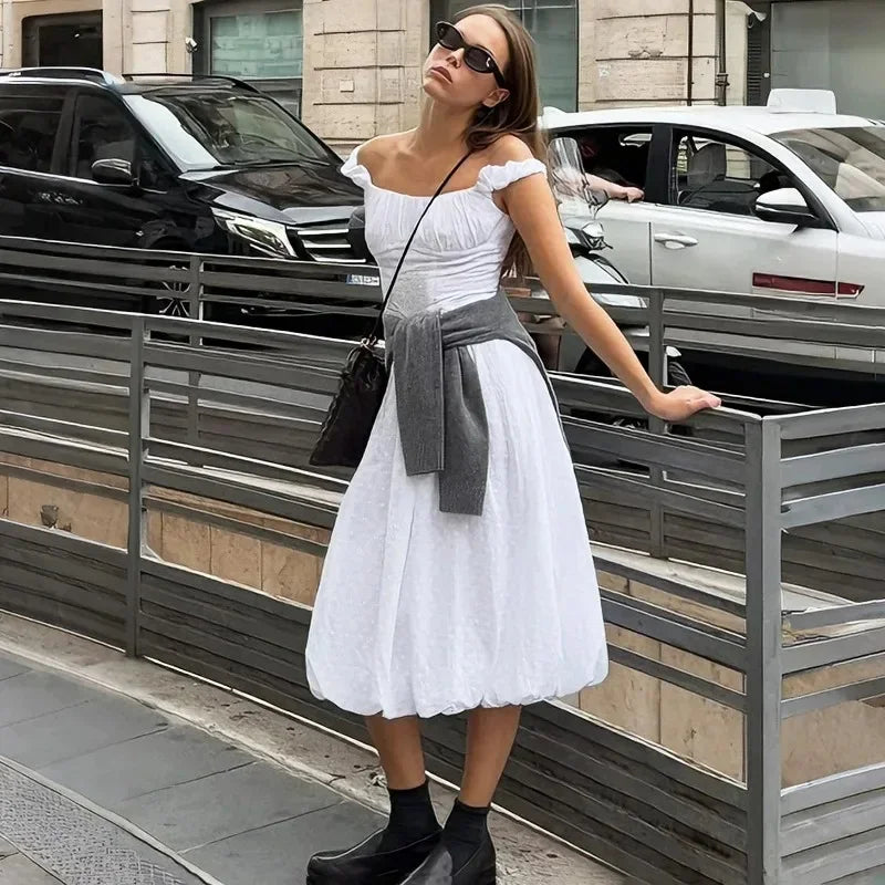 Glorol - Off Shoulder Lace Up Backless Sleeveless Maxi Dress