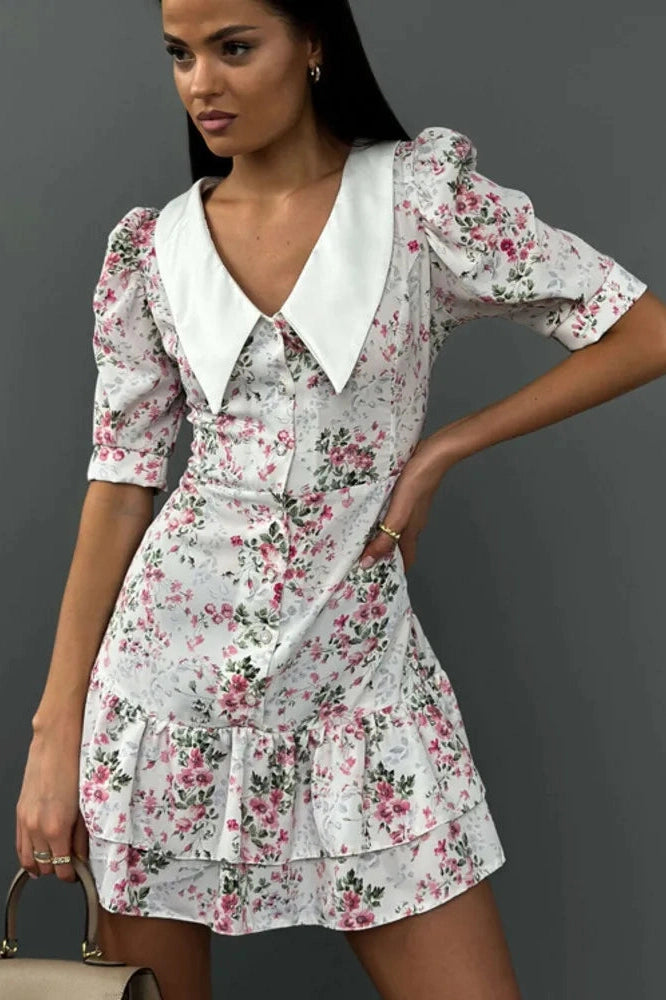 Glorol - Short Sleeve Turn-down Collar Mini Dress