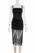 Glorol - Lace See-Through Patchwork Backless Slim Midi Dress