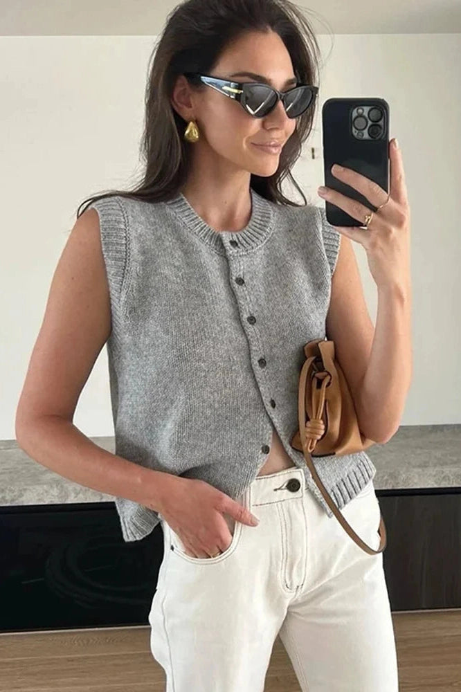Glorol - Single-Breasted Sleeveless Top