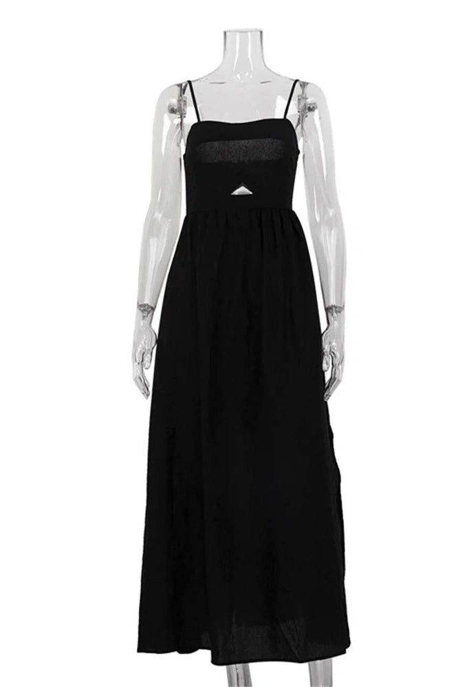 Glorol - Hollow Out High Waist Backless Slim Maxi Dress