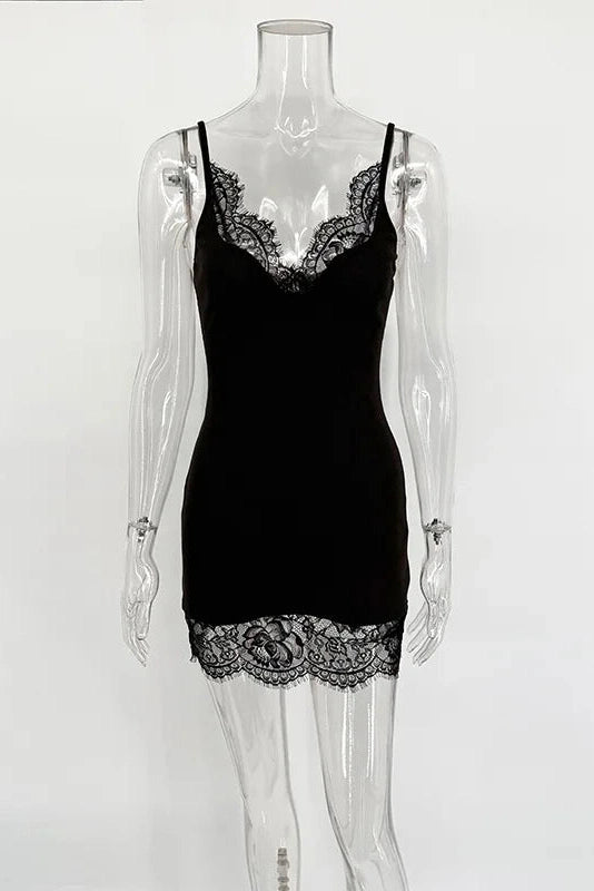 Glorol - Lace Sleeveless High-Waisted Slim Mini Dress