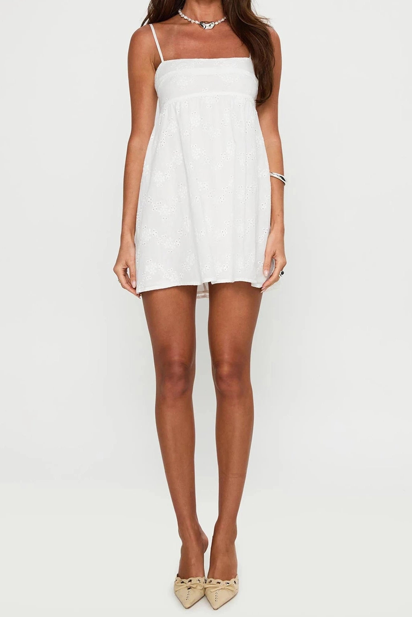 Glorol - Floral Square Neck Spaghetti Strap Backless Mini Dress