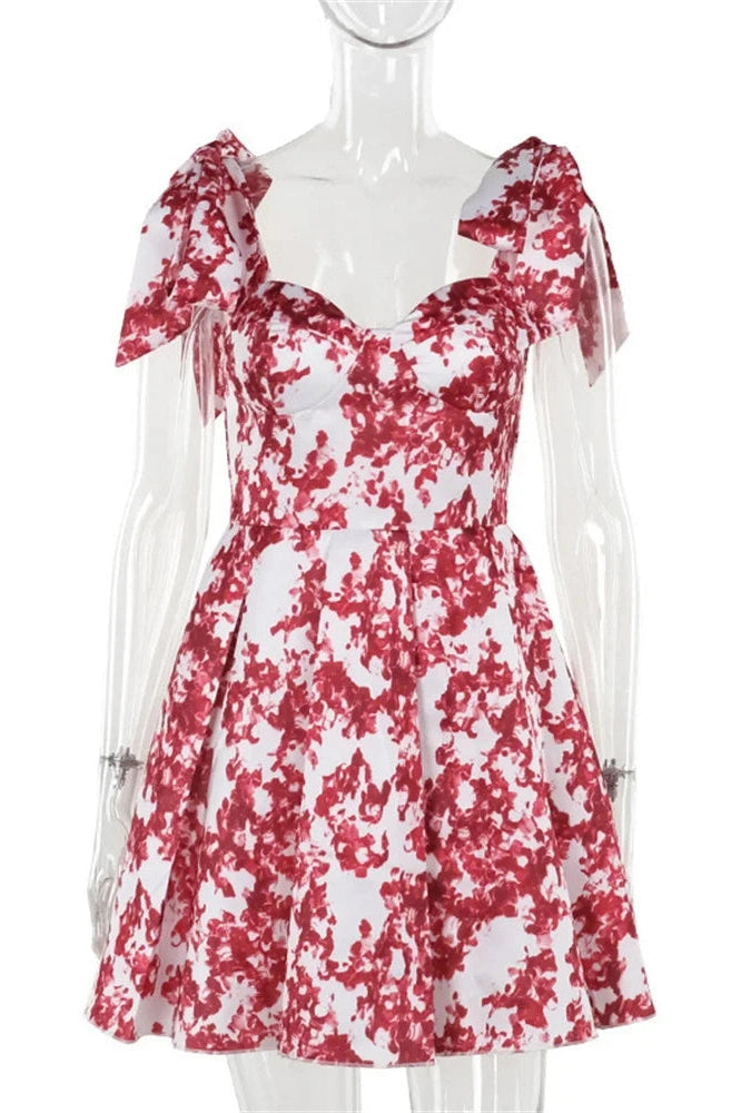 Glorol - Printed High Waist Lace-Up Bodycon Mini Dress