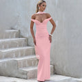 Glorol - Scarf Collar Strapless Backless Slit Maxi Dress