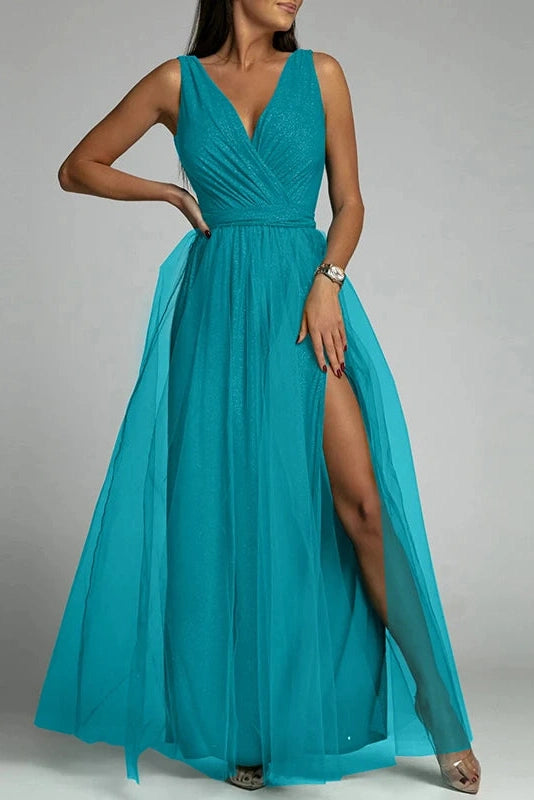 Glorol - Elegant Lace Sleeveless V Neck Maxi Dress