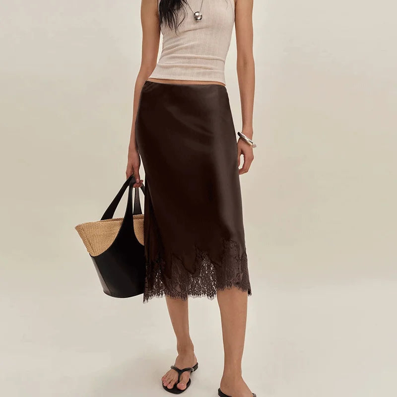 Glorol - High Waist Polka Dot Lace Patchwork Skirt