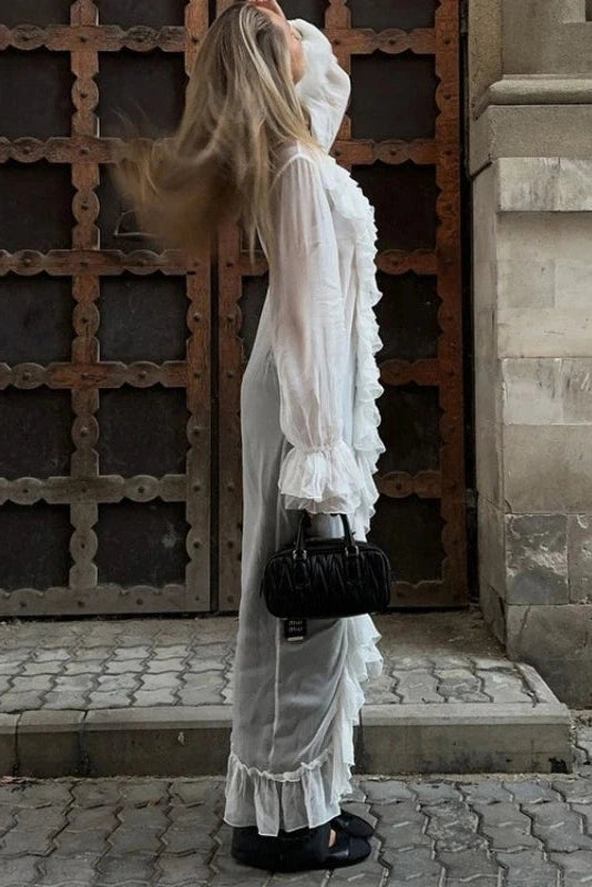Glorol - Long-Sleeved Single-Breasted Maxi Dress