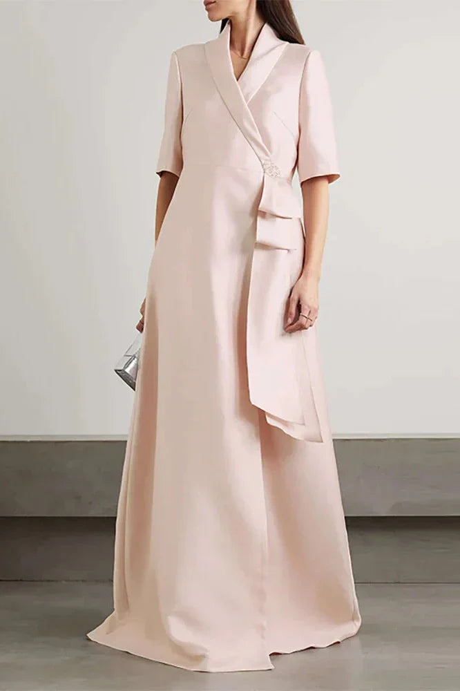 V-Neck High Waist A-Line Half Sleeve Maxi Dress
