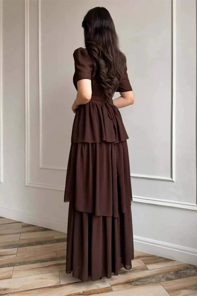 Glorol - O-Neck Pleat High Waist Maxi Dress