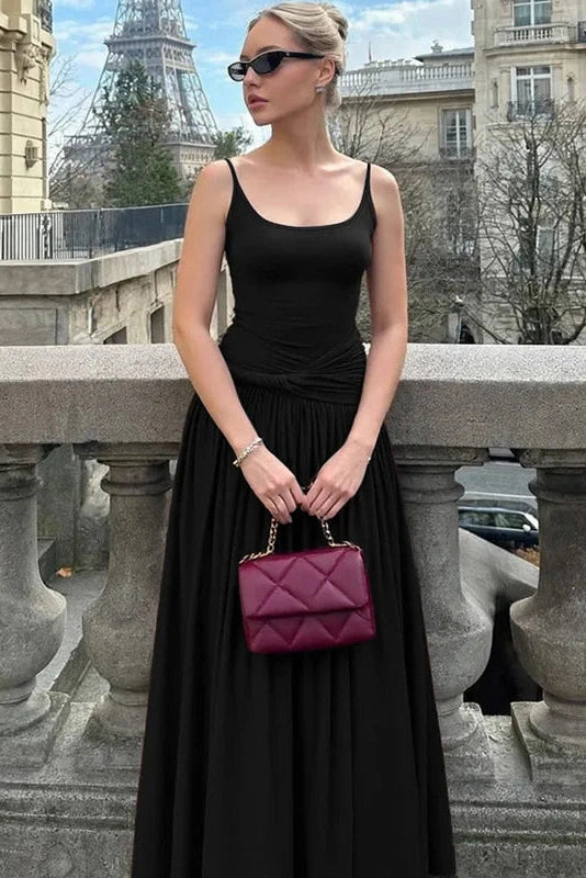 Glorol - Elegant Slim Pleated High Waist Sleeveless Maxi Dress