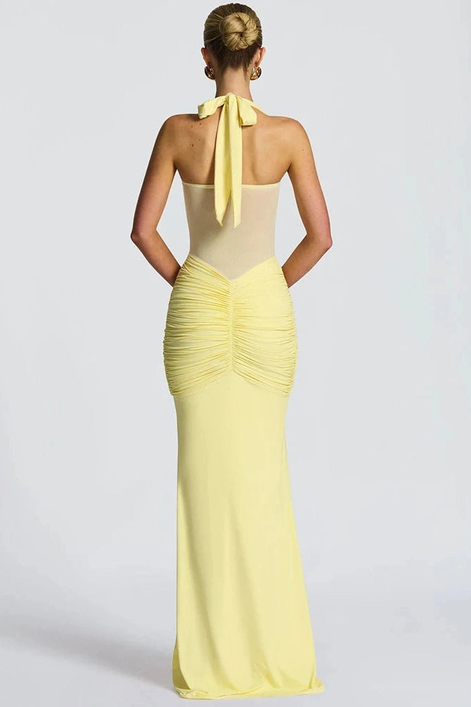 Glorol - Backless Patchwork Off-Shoulder Sleeveless Bodycon Maxi Dress