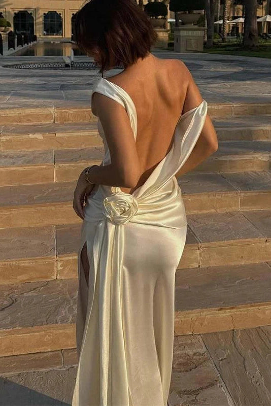 Glorol - Elegant V Neck Sleeveless Split High Waist Maxi Dress