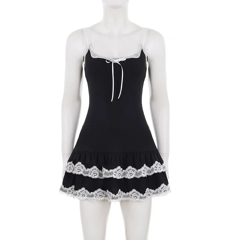 Glorol - Lace Sleeveless High Waist Slim Mini Dress