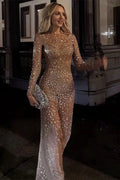 Glorol - See-Through Split Long Sleeve Slim Maxi Dress