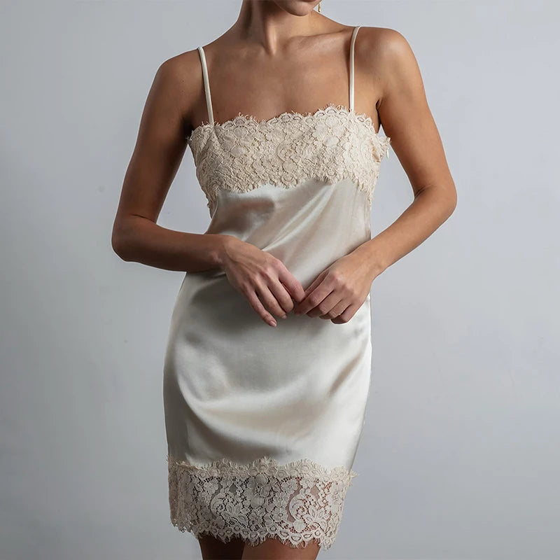 Glorol - Lace Sleeveless Loose Spaghetti Strap Mini Dress
