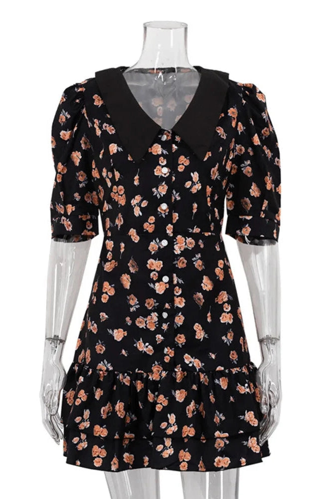 Glorol - Short Sleeve Turn-down Collar Mini Dress
