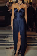 Glorol - Elegant Off-Shoulder Pleat Slim Sleeveless High Split Maxi Dress