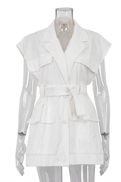 Glorol - Sleeveless Belted Loose Button Top