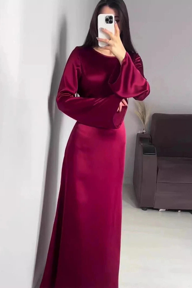 Glorol - Bell Sleeve Lace-Up Slim Bodycon Maxi Dress