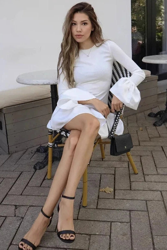 Glorol - Elegant Knitted Long Sleeve A-Line Bodycon Mini Dress