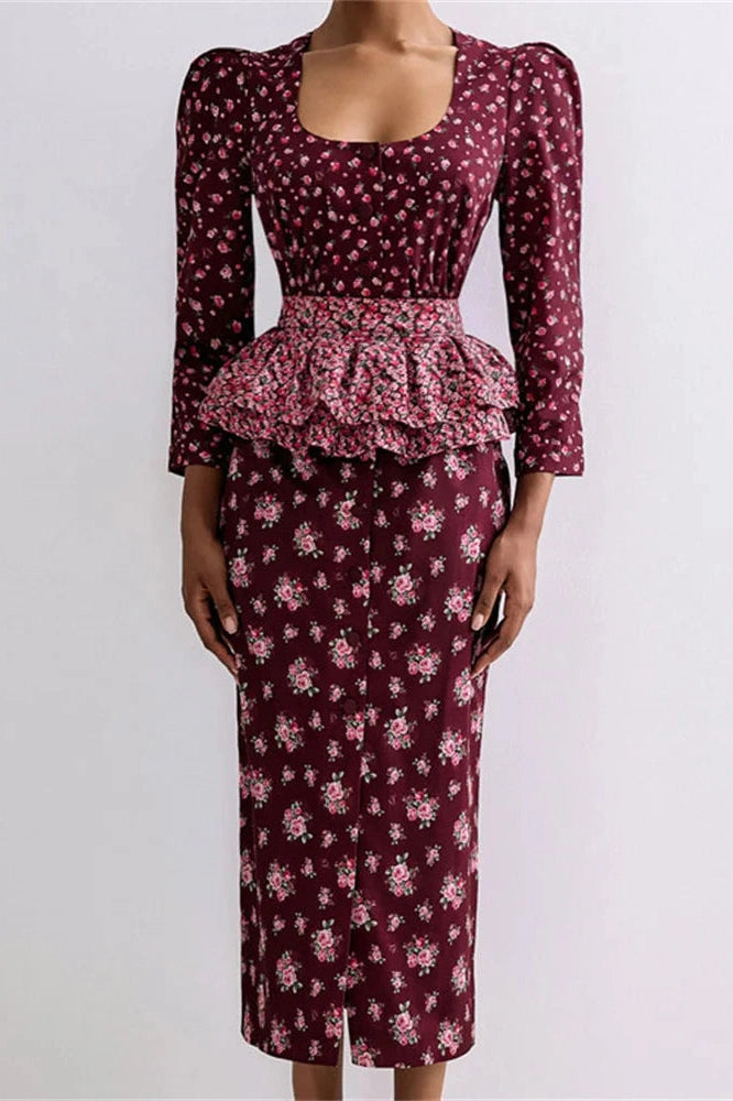 Glorol - Printed Patchwork Slim Midi Dress