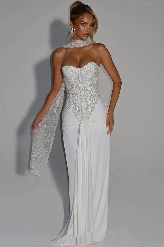 Glorol - Off-Shoulder Strapless Backless Sleeveless Maxi Dress