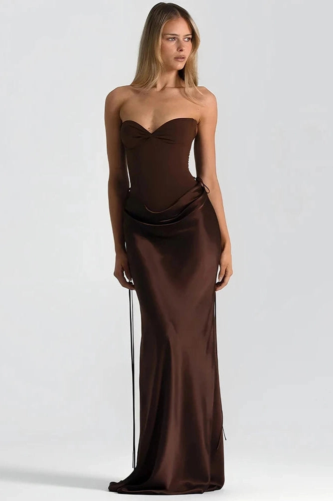 Glorol - Off-Shoulder Backless Patchwork Strapless Sleeveless Bodycon Maxi Dress