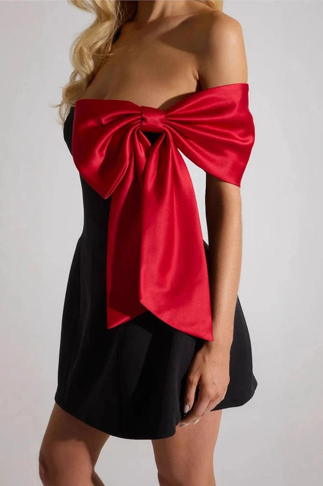 Glorol - Off-Shoulder Patchwork Strapless Bodycon Mini Dress