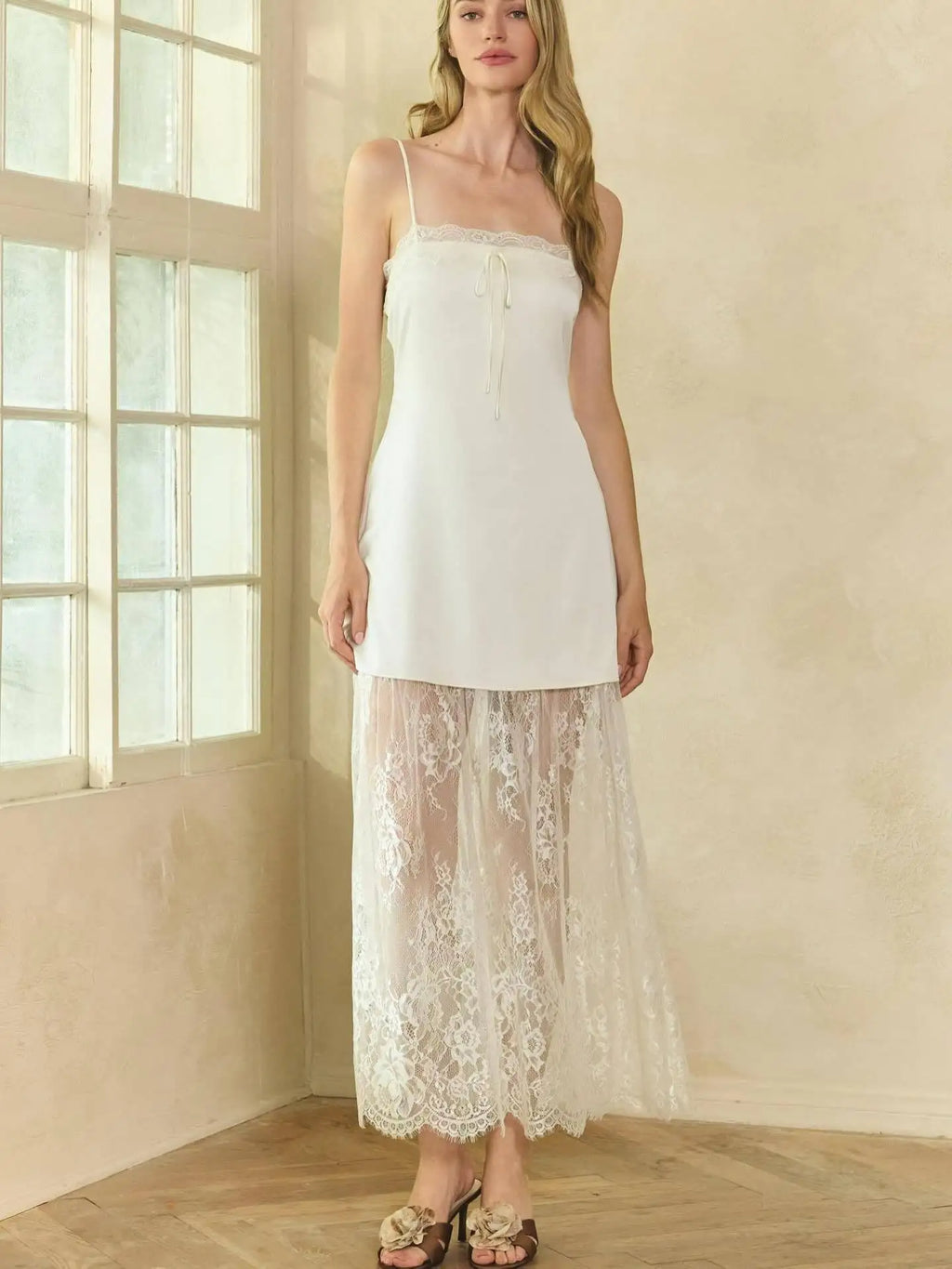 Glorol - Lace Spaghetti Strap Loose Maxi Dress