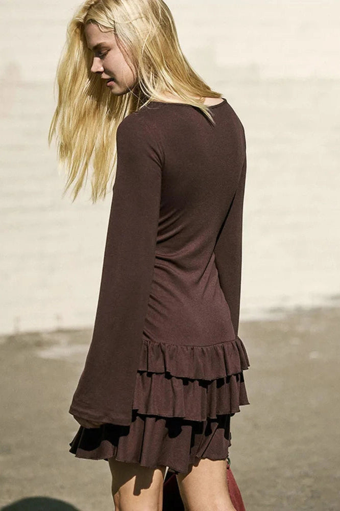 Glorol - Long Sleeve O Neck High Waist A-line Mini Dress