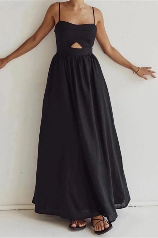 Glorol - Hollow Out High Waist Backless Slim Maxi Dress