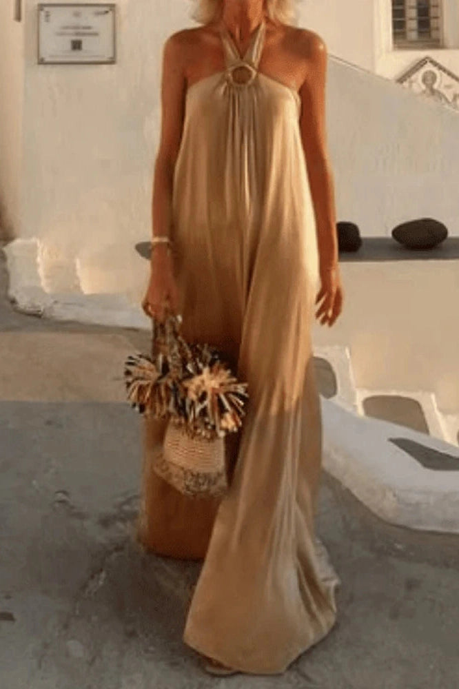 Glorol - Elegant High Waist Sleeveless Loose Pleated Off-Shoulder Maxi Dress