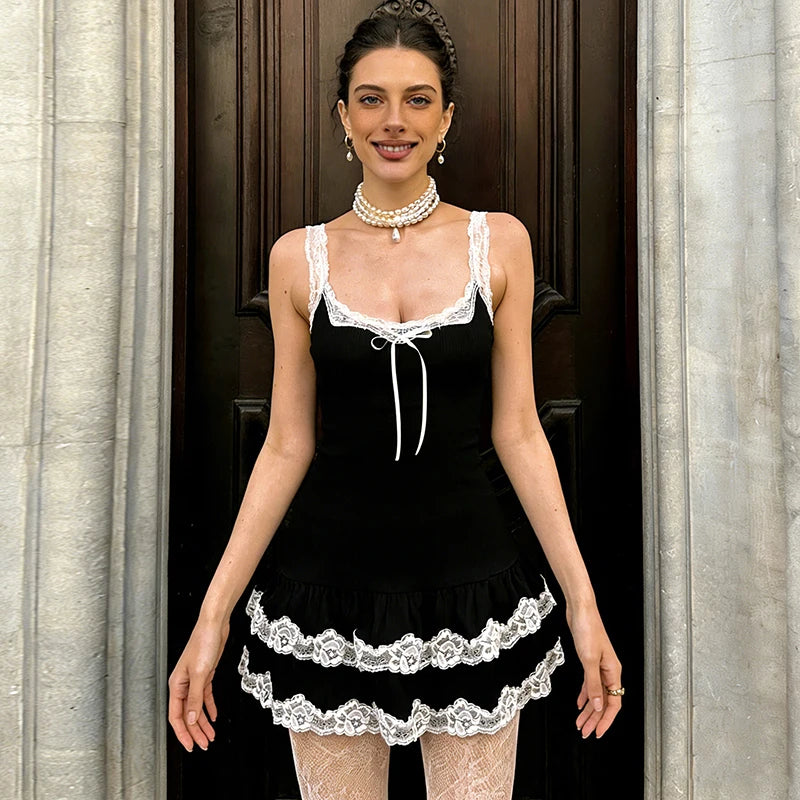 Glorol - Lace Sleeveless High Waist Slim Mini Dress
