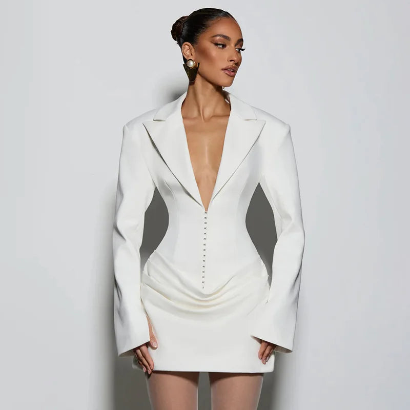 Glorol - Deep V-Neck High Waist Patchwork Mini Dress