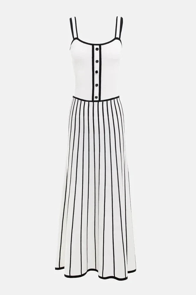 Striped Backless Slim Maxi Dress