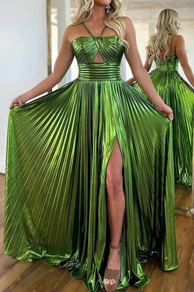 Glorol - Hollow Out High Waist Sleeveless Pleated Backless Maxi Dress