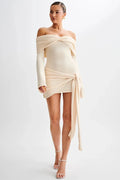 Glorol - Off-shoulder Strapless Long Sleeve Backless Mini Dress