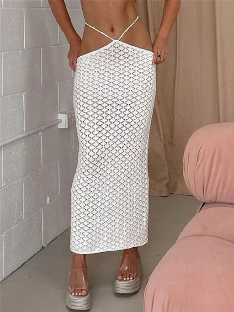 Glorol - Low Waist See Through Knitted Pencil Skirt