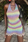 Elegant Backless Fit Pleated Knitted Sleeveless Mini Dress