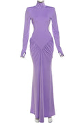 Glorol - Elegant Backless Turtleneck Long Sleeve Maxi Dress