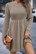 Glorol - Hollow Out Pleated Slim Long Sleeve High Waist Mini Dress