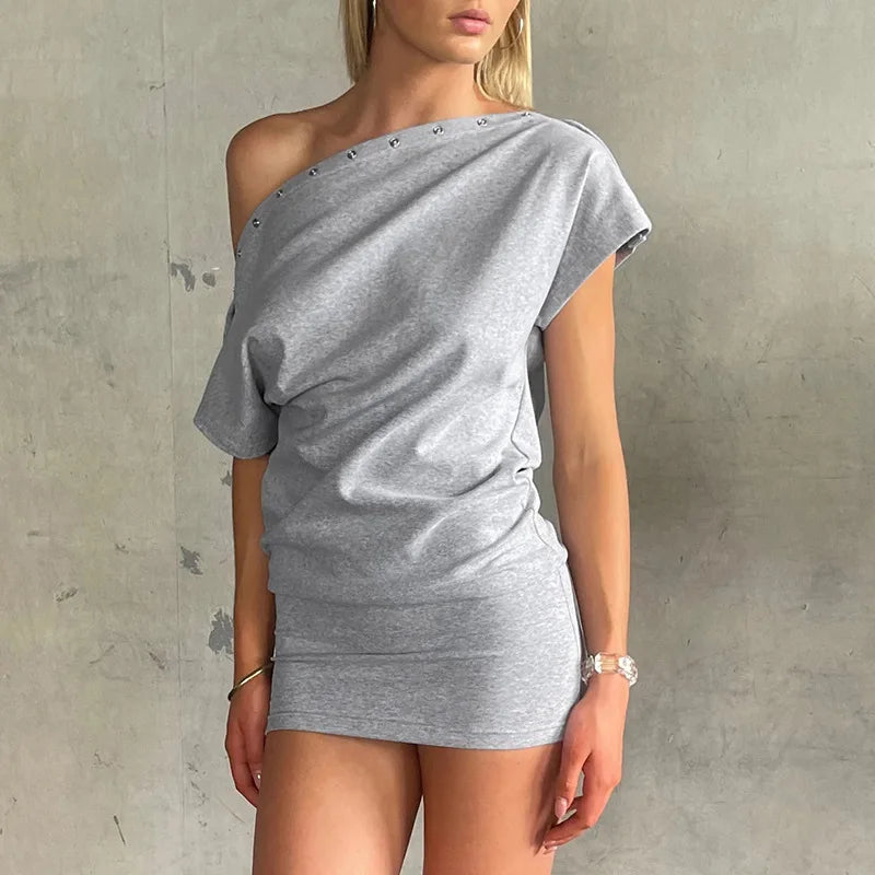 Glorol - Short Sleeve Slim High Waist Mini Dress