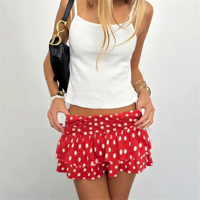 Glorol - Multi-layers Polka Dot Low Rise Skirt