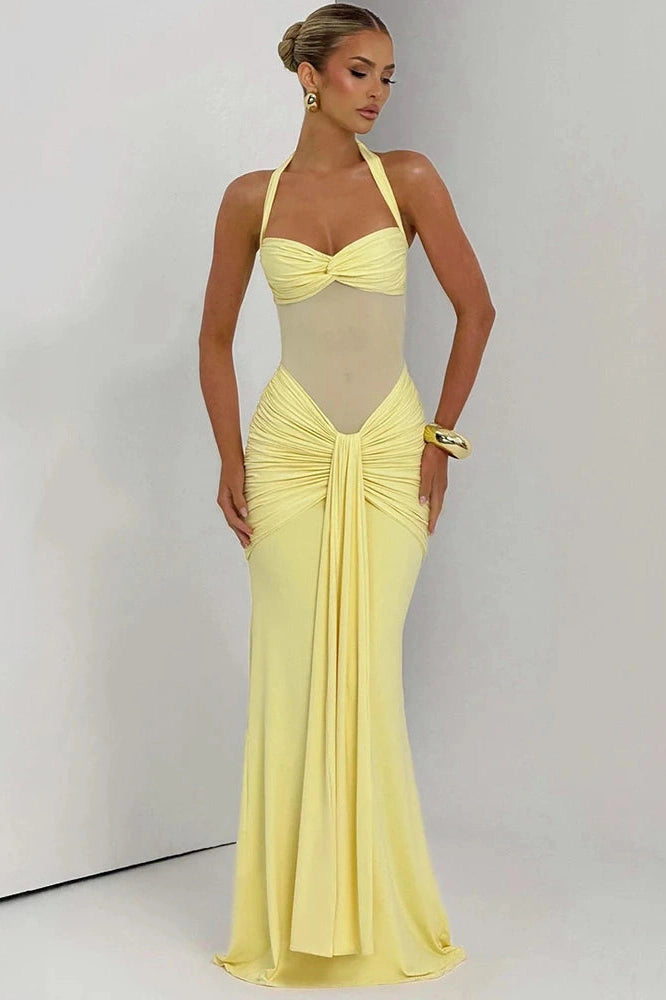 Glorol - Backless Patchwork Off-Shoulder Sleeveless Bodycon Maxi Dress