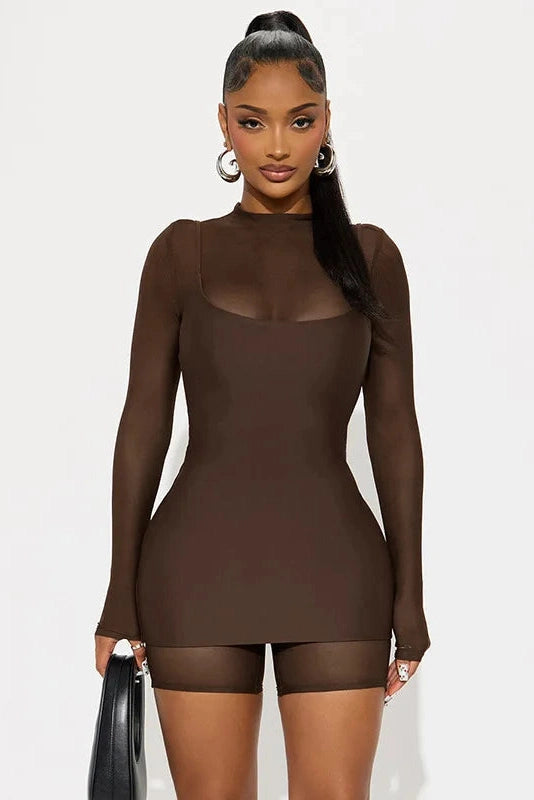 Glorol - Mesh Patchwork Spaghetti Strap Two Piece Jumpsuit