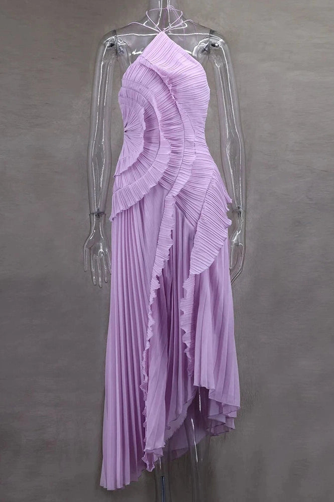 Glorol - Off-Shoulder Sleeveless Backless Pleated Maxi Dress