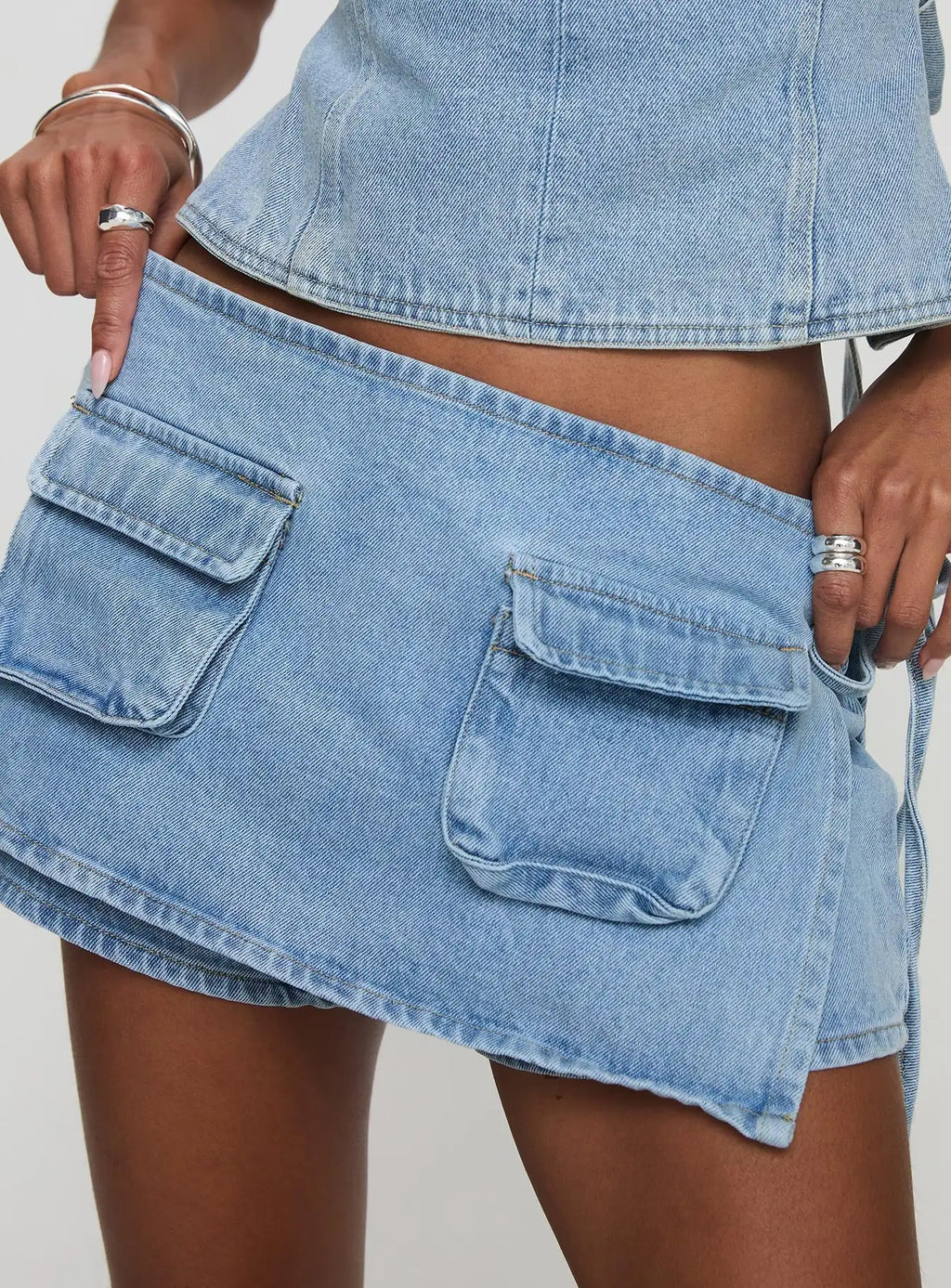 Glorol - A-Line Pocket Cargo Denim Skirt