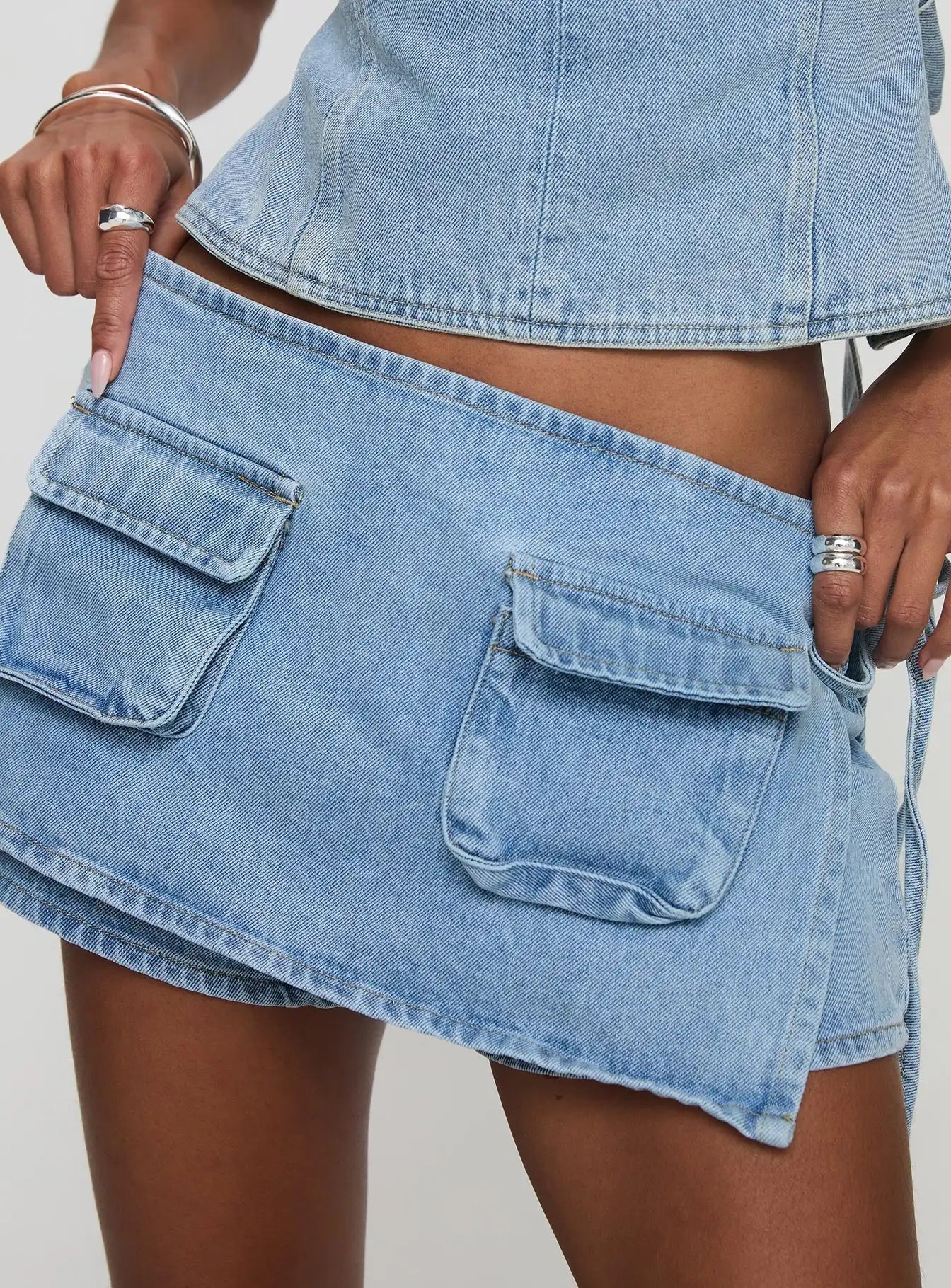 Glorol - A-Line Pocket Cargo Denim Skirt