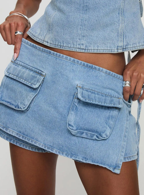 Glorol - A-Line Pocket Cargo Denim Skirt